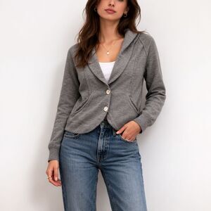 Notations Women's Gray Cardigan Sweater - Shawl Collar, Button Front, Soft Knit